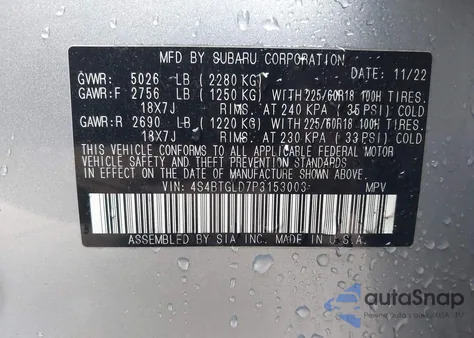 2023 Subaru Outback Onyx Edition Xt z USA, uszkodzony, nr VIN 4S4BTGLD7P3153003